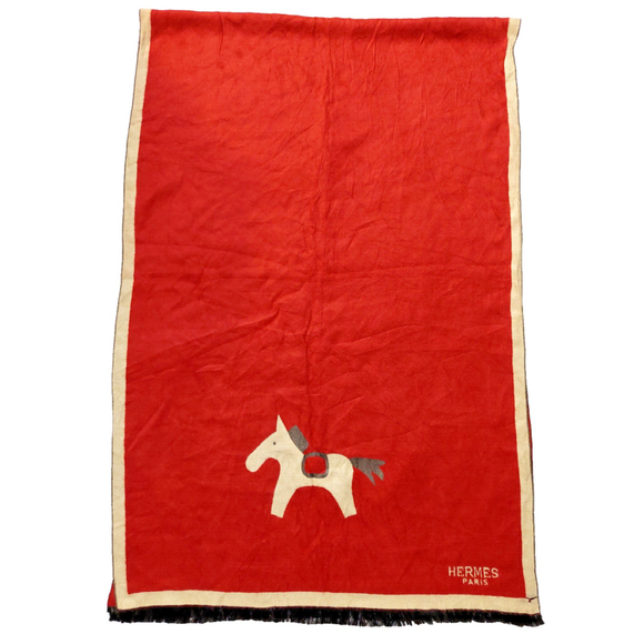 HERMÈS Red & Tan Reversibile Wrap Shawl Scarf Pre-owned - Picture 2 of 16